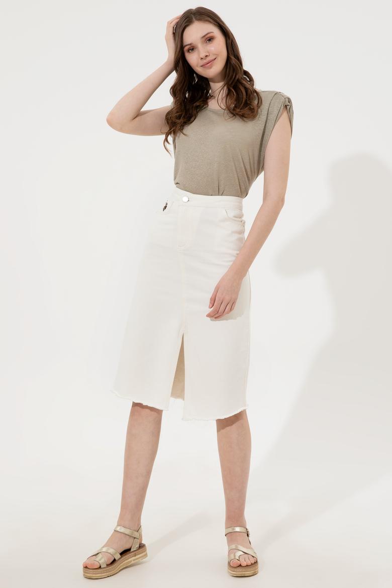 Kadın Haki Bisiklet Yaka Kolsuz Tişört - 50250261013