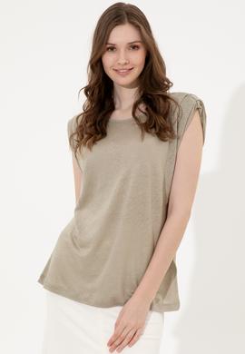 Kadın Haki Bisiklet Yaka Kolsuz Tişört - 50250261013