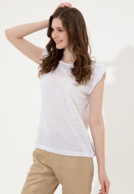 Kadın Beyaz Bisiklet Yaka Kolsuz Tişört - 50250261007