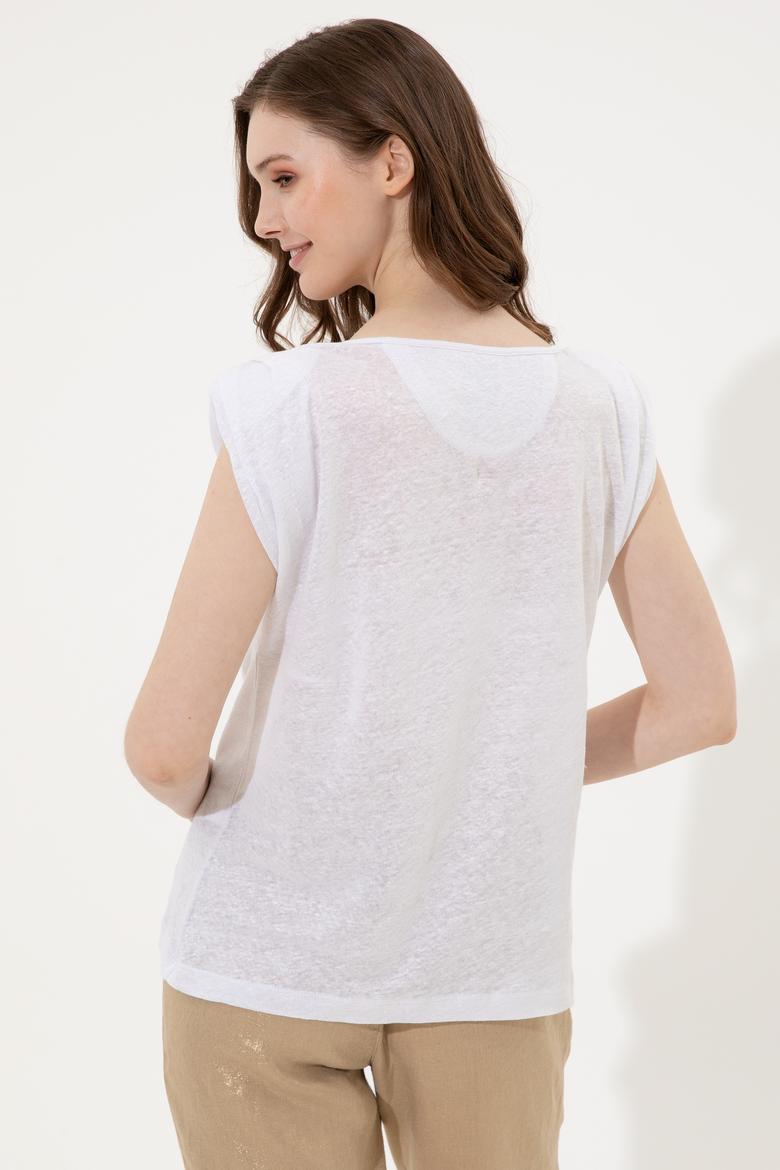 Kadın Beyaz Bisiklet Yaka Kolsuz Tişört - 50250261007