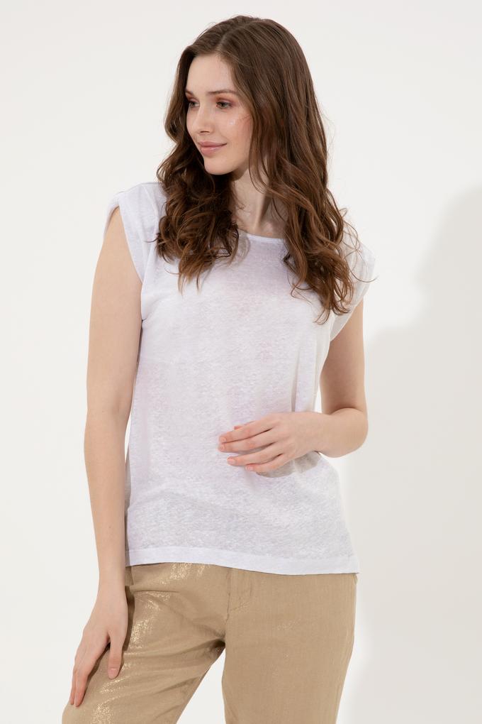 Kadın Beyaz Bisiklet Yaka Kolsuz Tişört