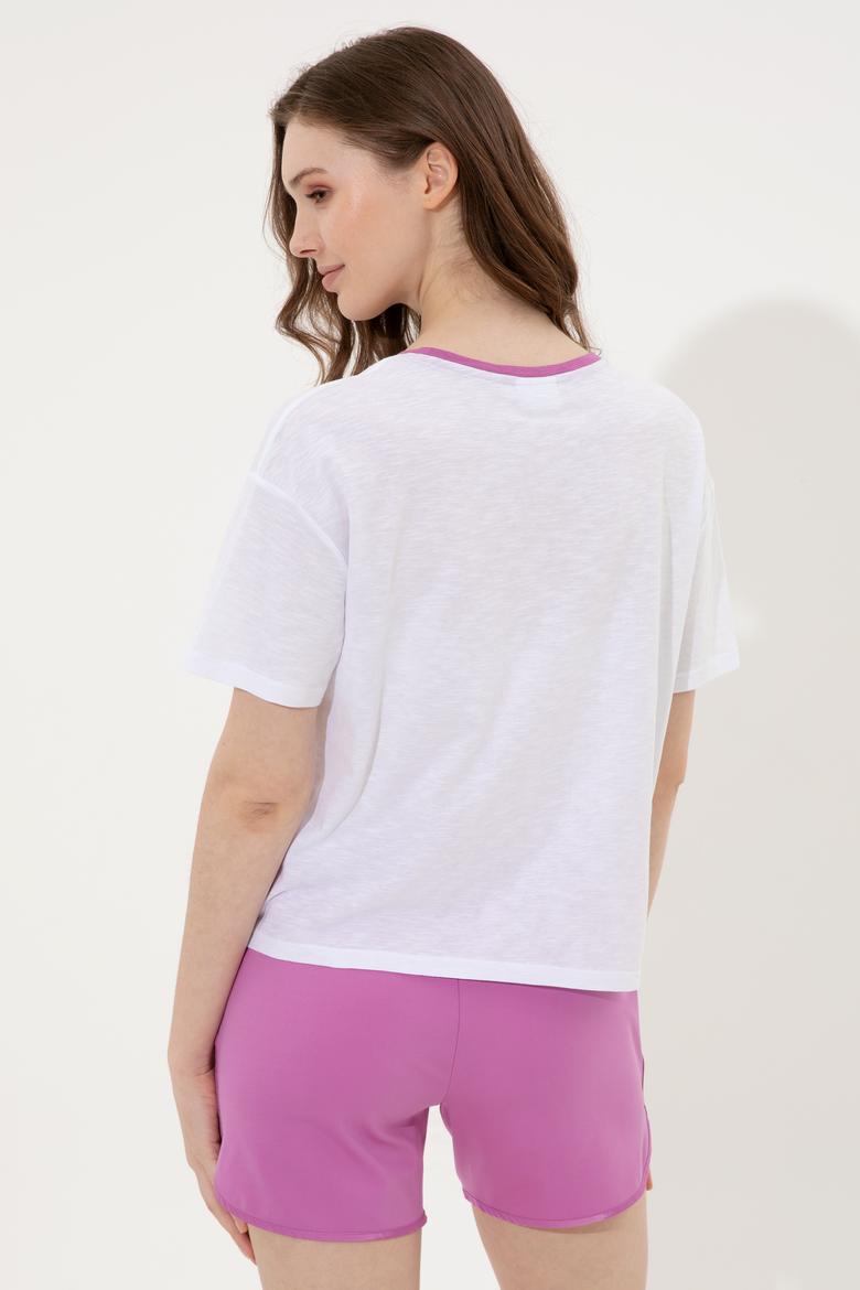 Kadın Menekşe Bisiklet Yaka Tişört - 50248137035