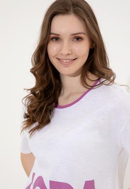 Kadın Menekşe Bisiklet Yaka Tişört - 50248137035