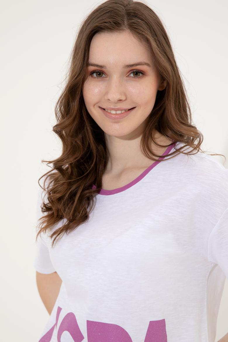 Kadın Menekşe Bisiklet Yaka Tişört - 50248137035