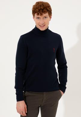 Erkek Lacivert Balıkçı Yaka Basic Triko Kazak - 50253449006