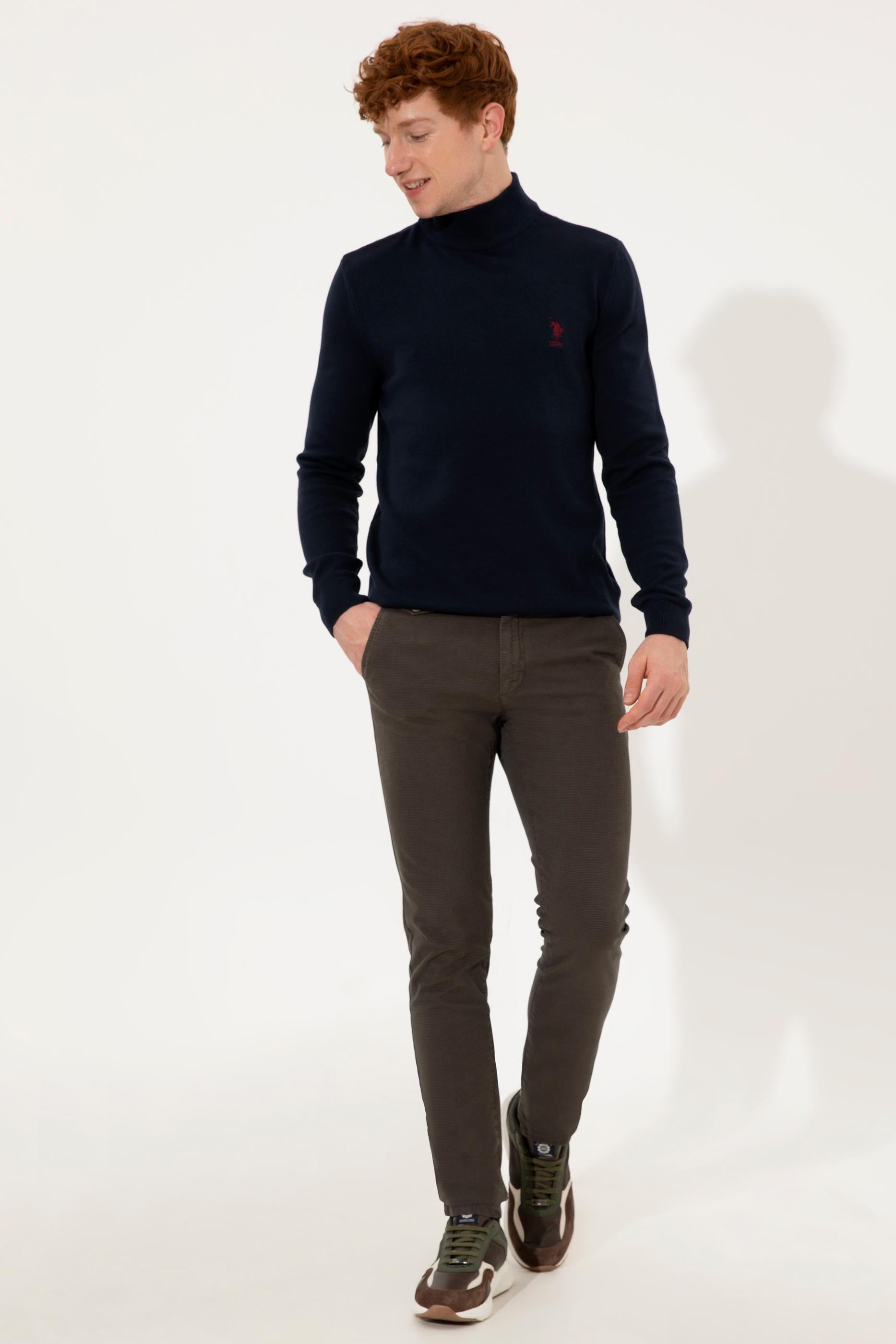 Erkek Lacivert Balıkçı Yaka Basic Triko Kazak