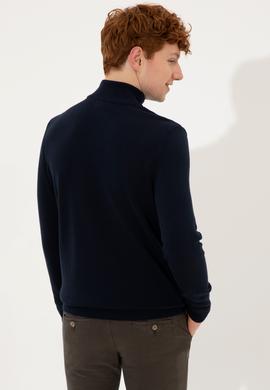 Erkek Lacivert Balıkçı Yaka Basic Triko Kazak - 50253449006