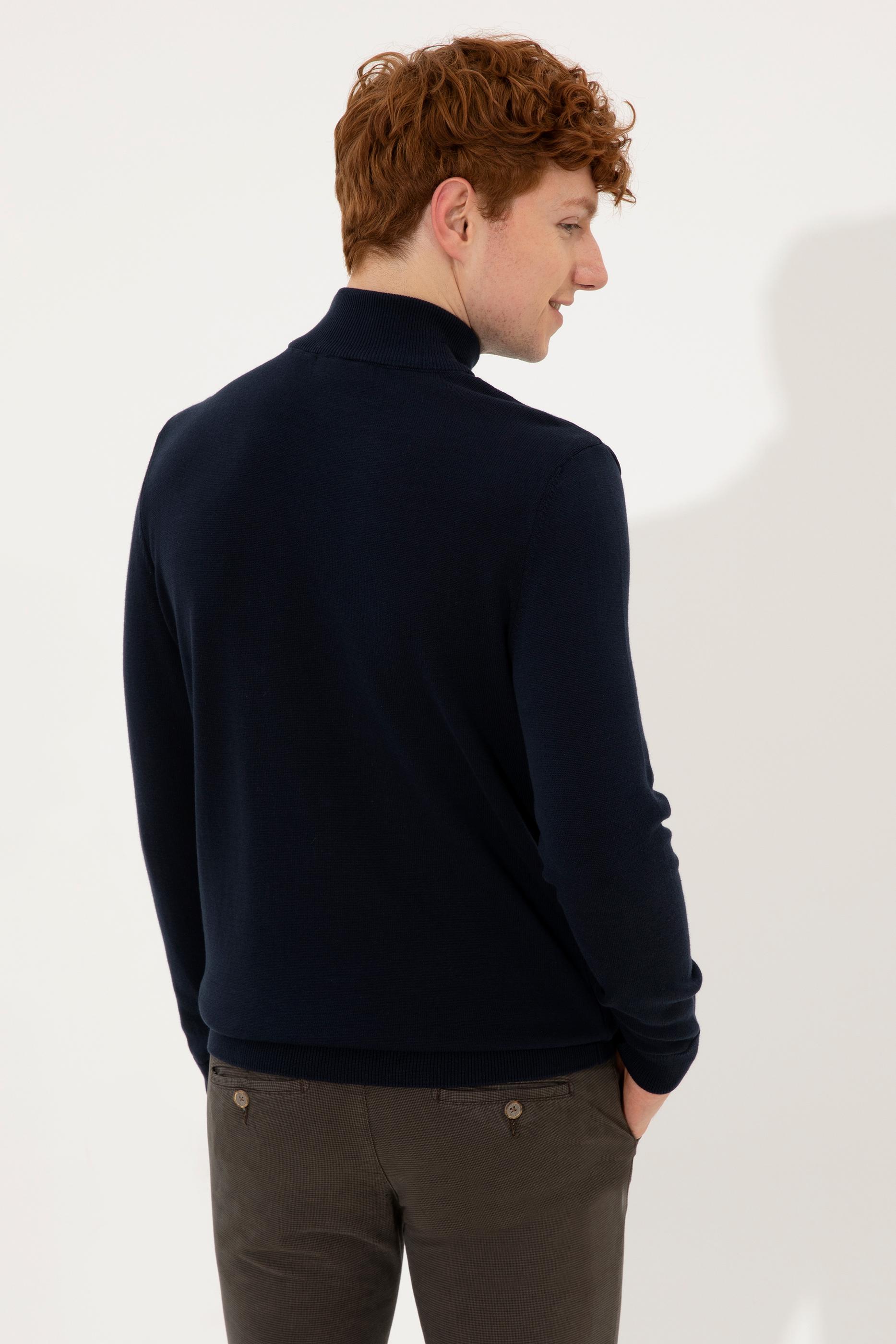 Erkek Lacivert Balıkçı Yaka Basic Triko Kazak