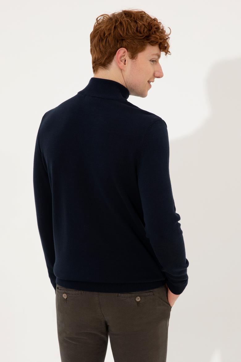 Erkek Lacivert Balıkçı Yaka Basic Triko Kazak - 50253449006