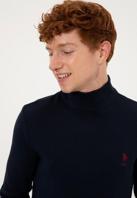 Erkek Lacivert Balıkçı Yaka Basic Triko Kazak - 50253449006