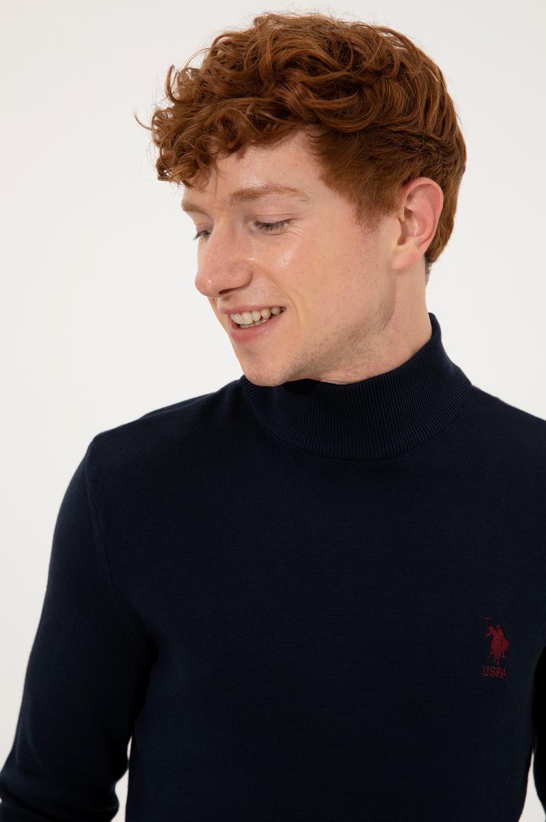 Erkek Lacivert Balıkçı Yaka Basic Triko Kazak