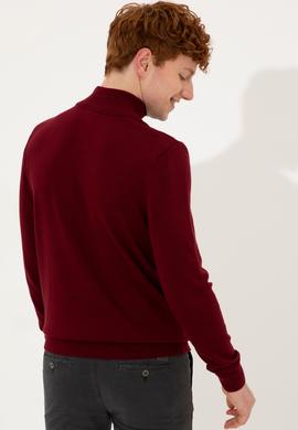 Erkek Bordo Balıkçı Yaka Basic Triko Kazak - 50253449016