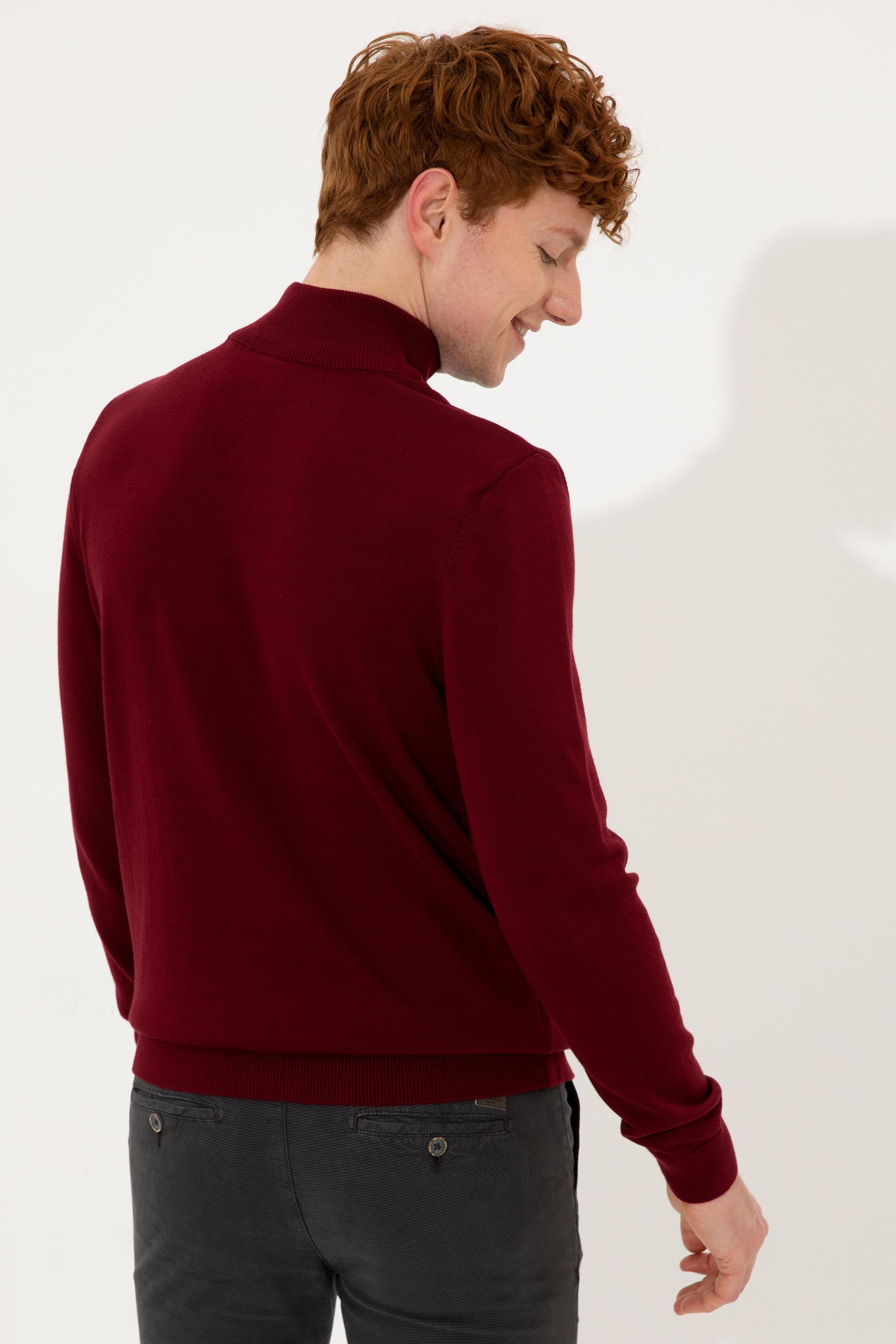 Erkek Bordo Balıkçı Yaka Basic Triko Kazak