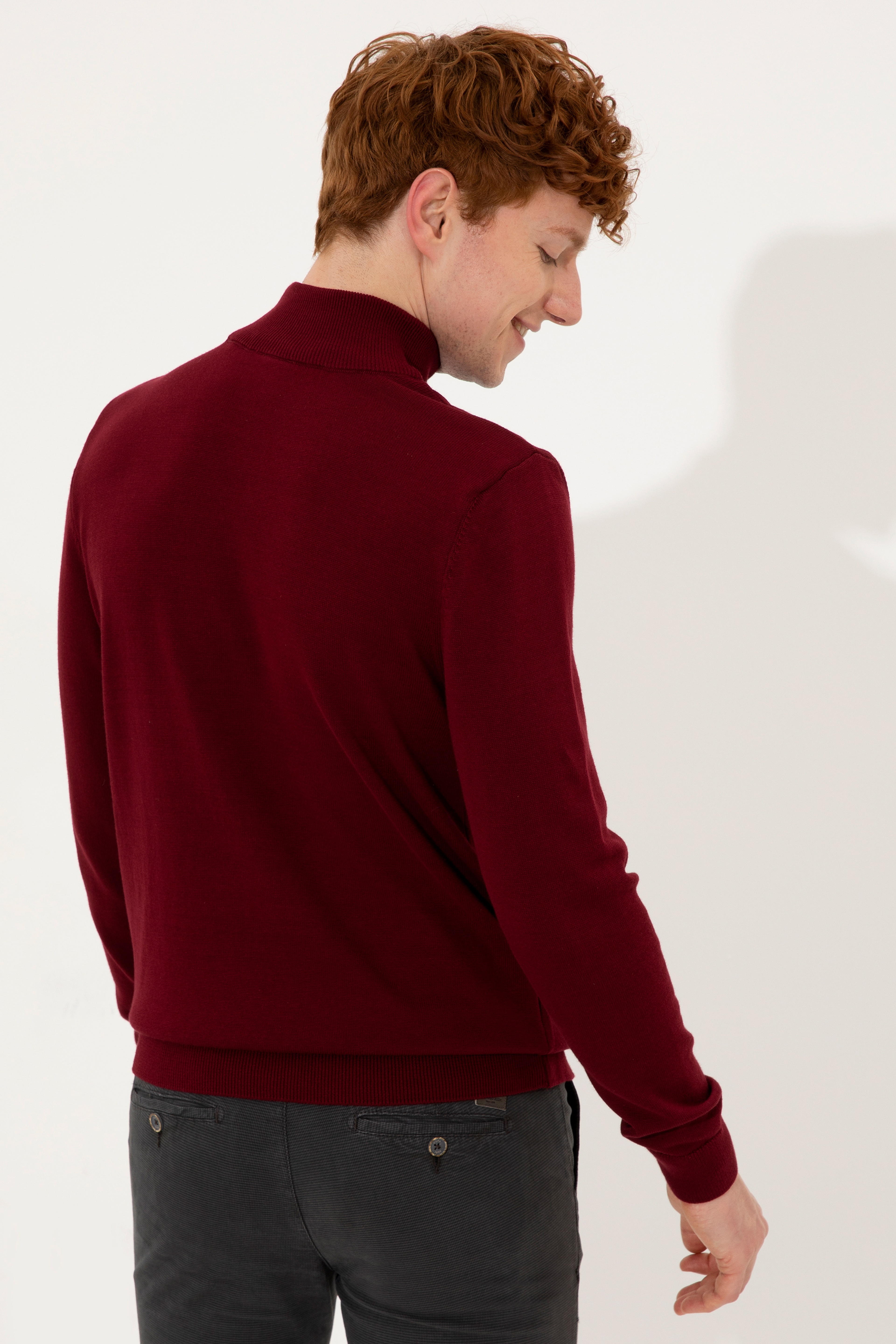 Erkek Bordo Balıkçı Yaka Basic Triko Kazak - Image 5