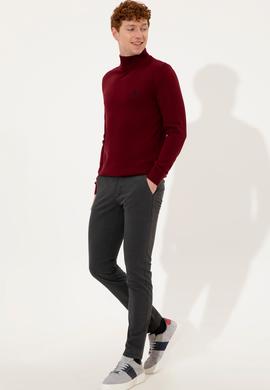 Erkek Bordo Balıkçı Yaka Basic Triko Kazak - 50253449016