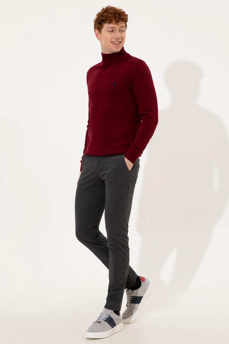 Erkek Bordo Balıkçı Yaka Basic Triko Kazak - 50253449016