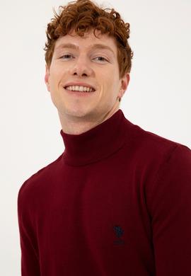 Erkek Bordo Balıkçı Yaka Basic Triko Kazak - 50253449016