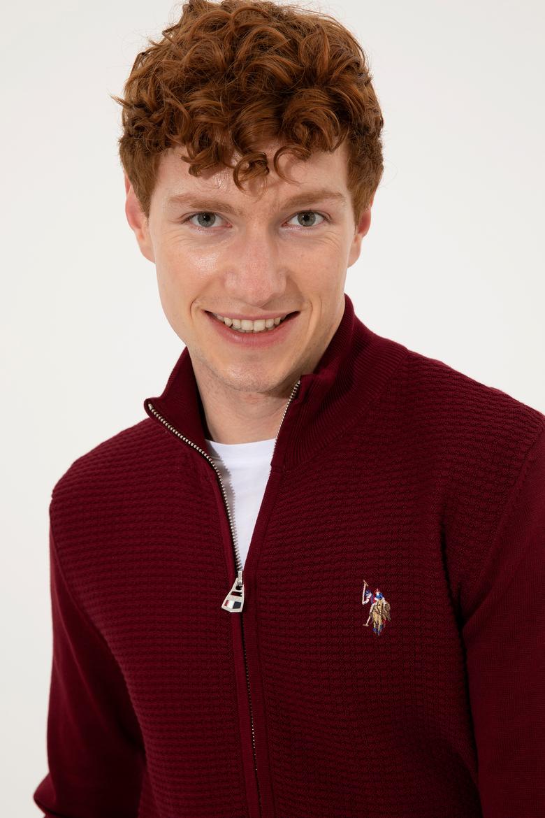 Erkek Bordo Basic Triko Hırka - 50251875015