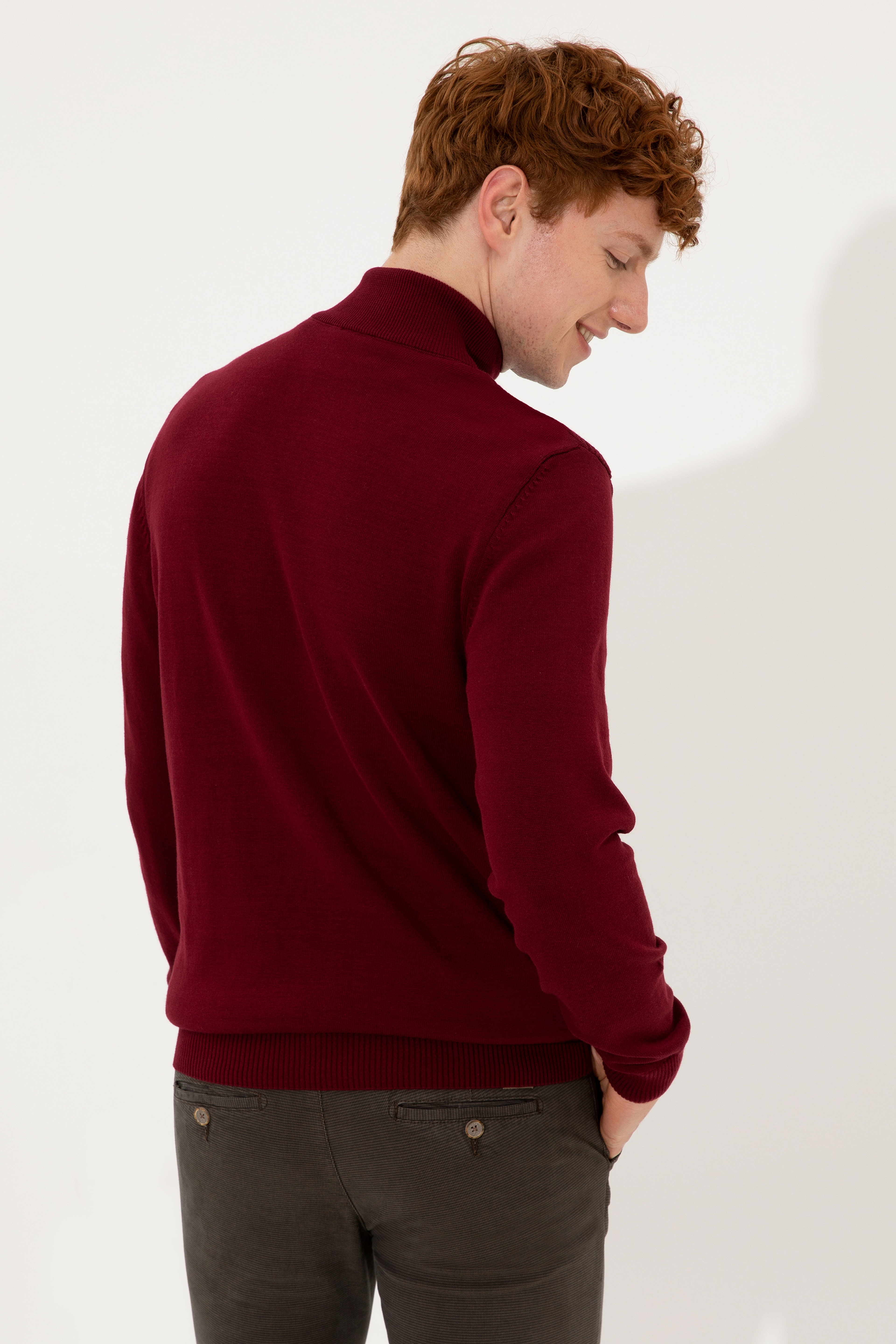 Erkek Bordo Basic Triko Hırka - Image 5