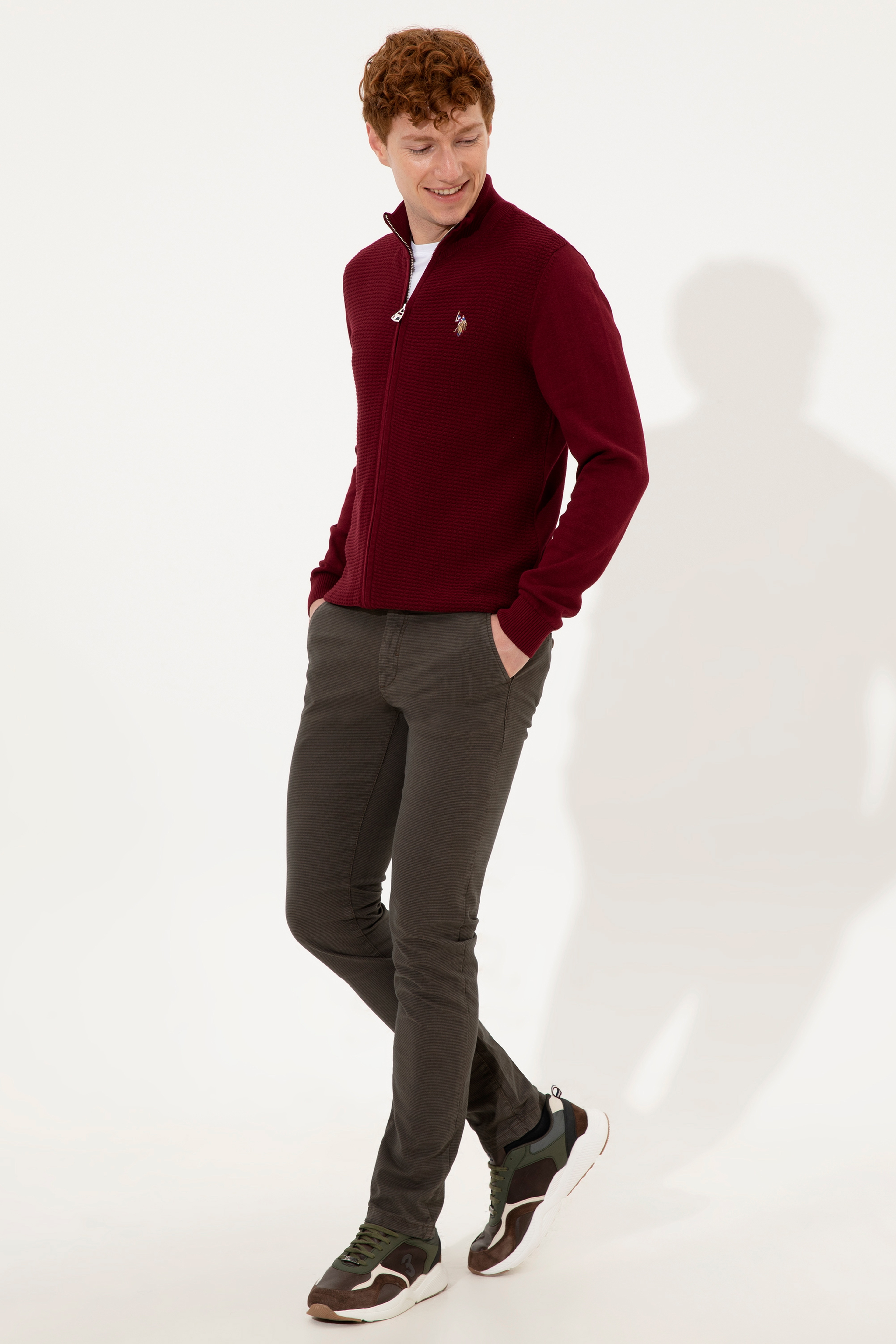 Erkek Bordo Basic Triko Hırka - Image 4