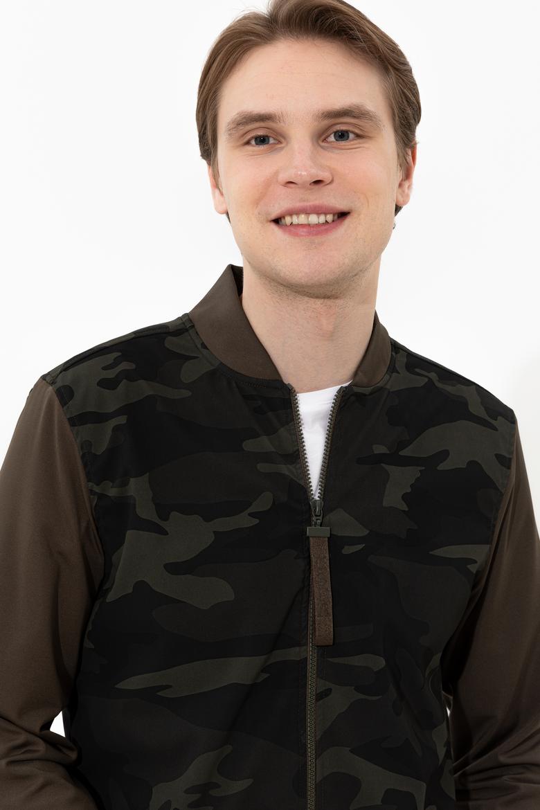 Erkek Haki Dik Yaka Örme Hırka - 50240578008