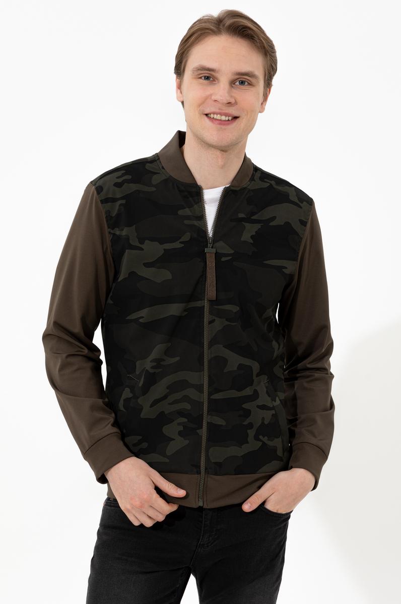 Erkek Haki Dik Yaka Örme Hırka