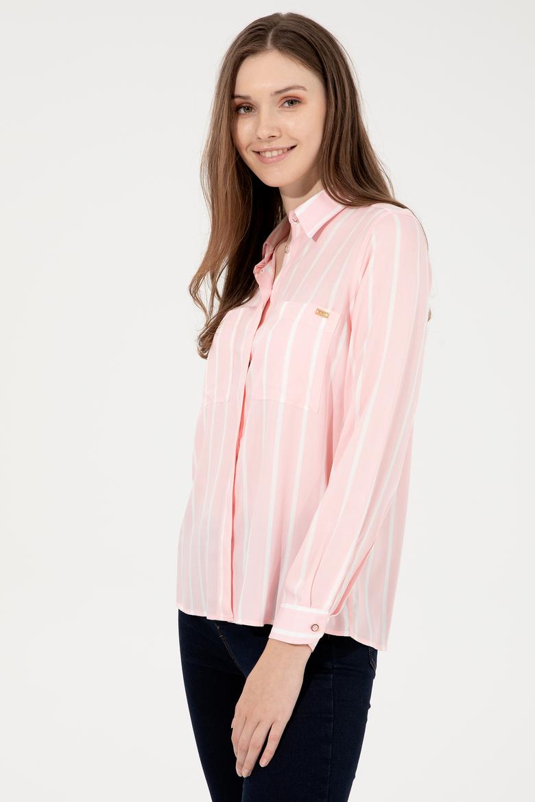 Kadın Pembe Viskon Gömlek Uzunkol - 50248411014