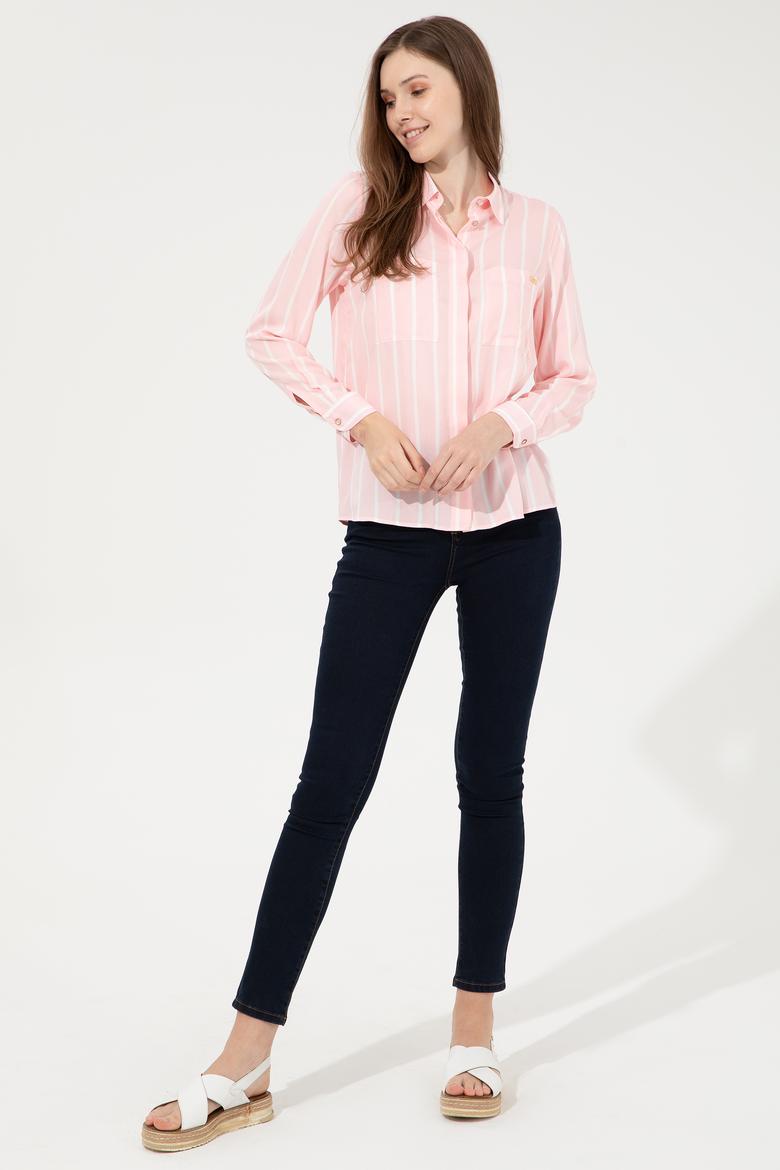 Kadın Pembe Viskon Gömlek Uzunkol - 50248411014
