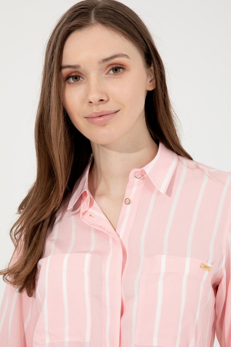 Kadın Pembe Viskon Gömlek Uzunkol - 50248411014