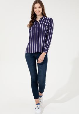 Kadın Lacivert Uzun Kollu Gömlek - 50248411036