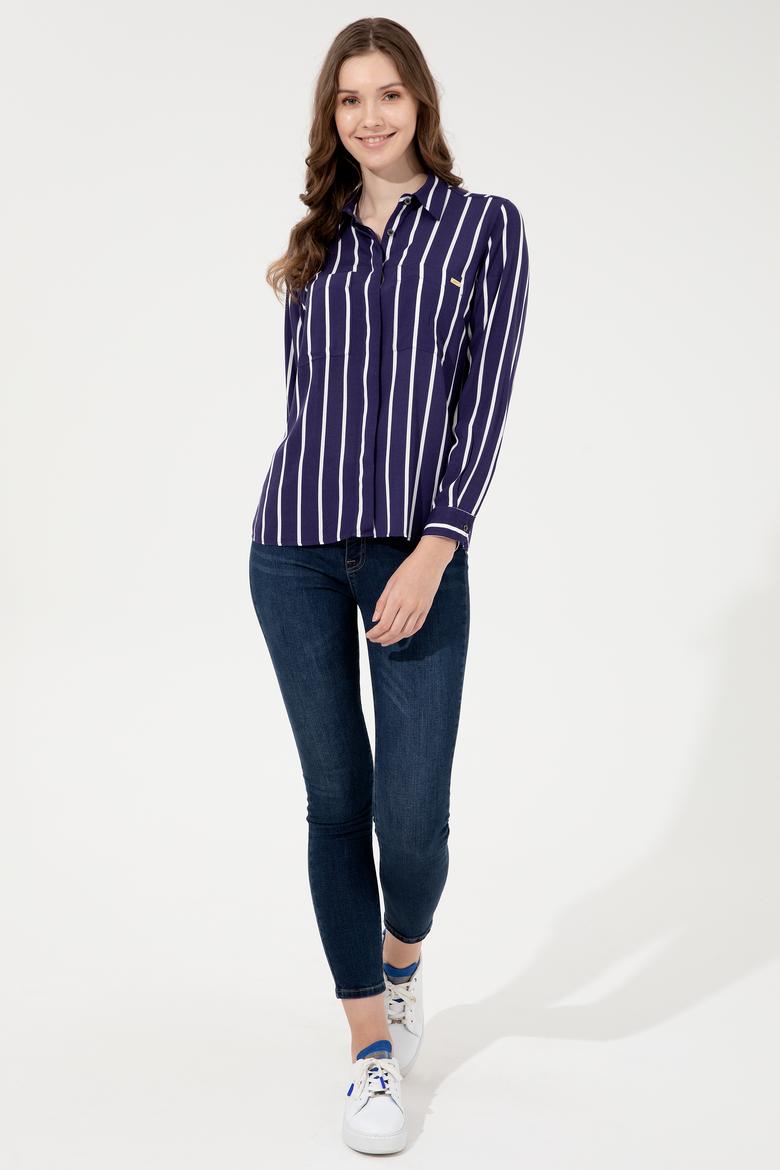 Kadın Lacivert Uzun Kollu Gömlek - 50248411036