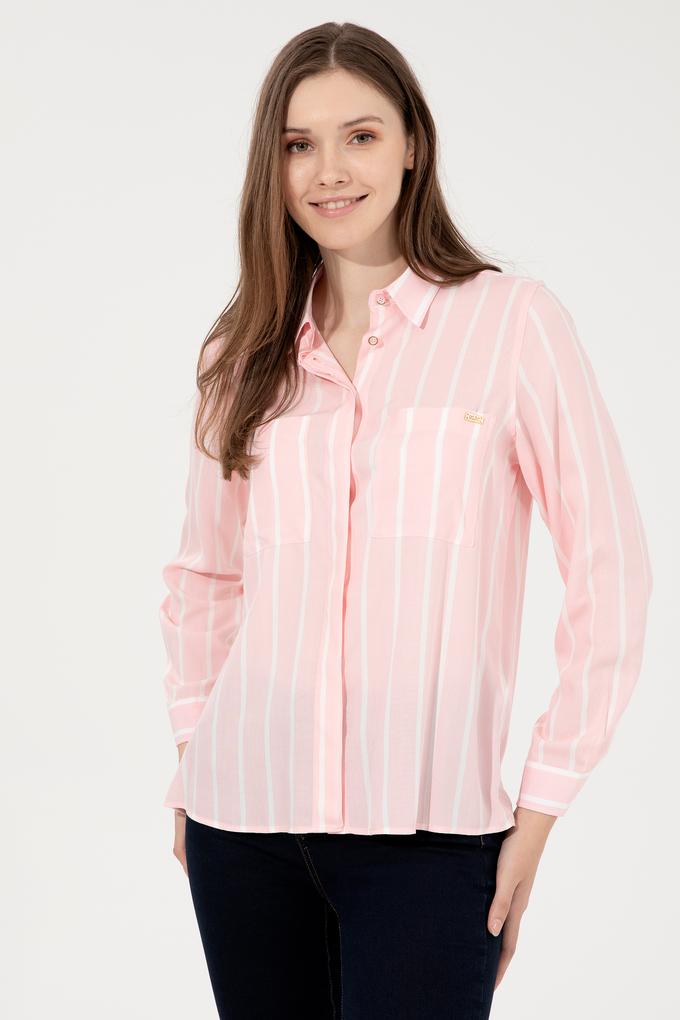 Kadın Pembe Viskon Gömlek Uzunkol