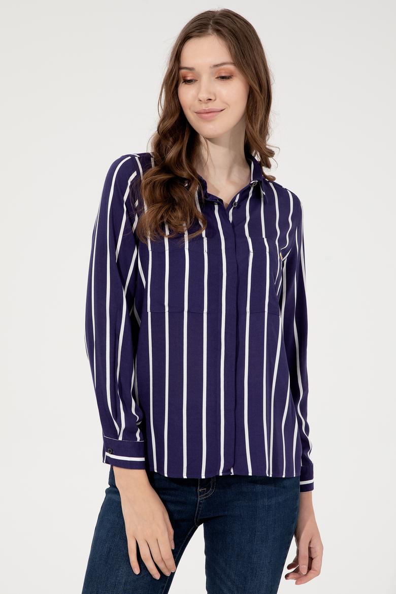 Kadın Lacivert Uzun Kollu Gömlek - 50248411036