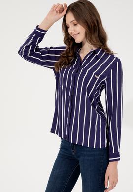 Kadın Lacivert Uzun Kollu Gömlek - 50248411036