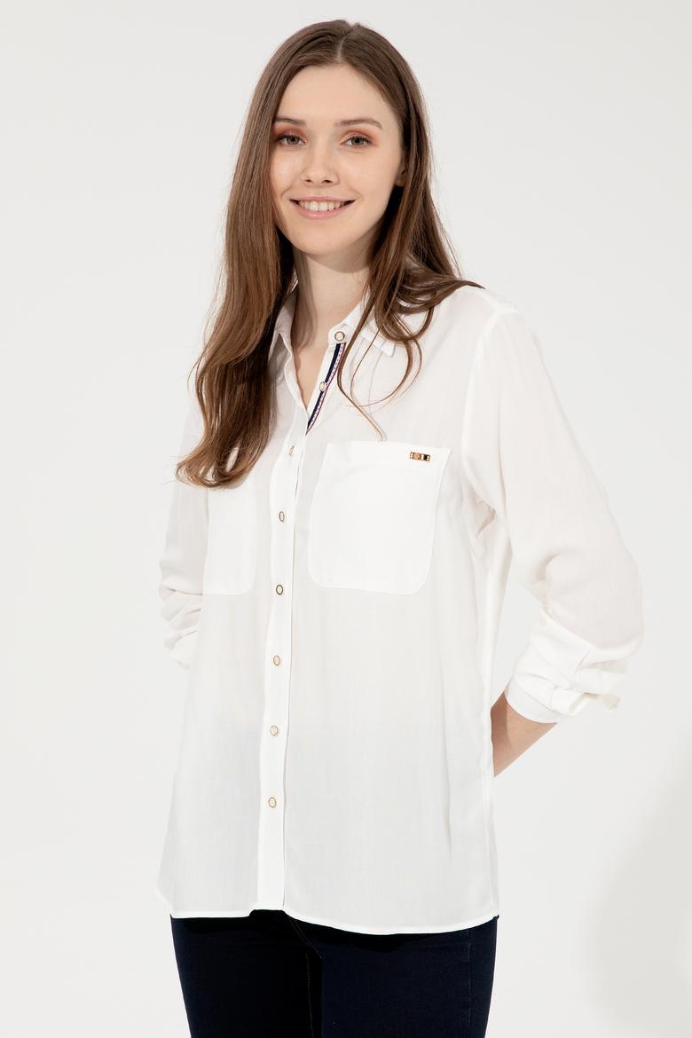 Kadın Beyaz Viskon Gömlek Uzunkol - 50254694002