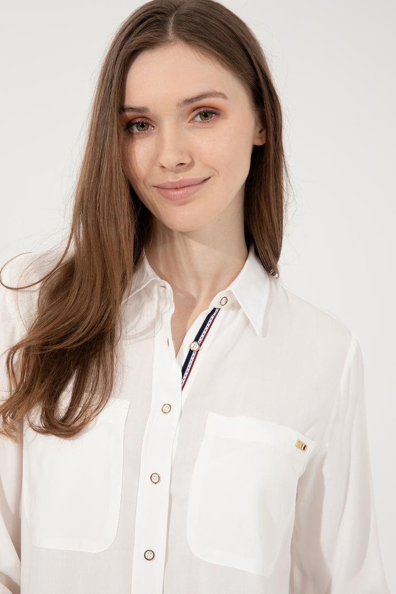 Kadın Beyaz Viskon Gömlek Uzunkol - 50254694002