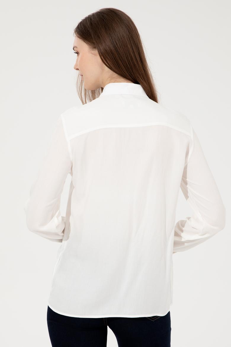 Kadın Beyaz Viskon Gömlek Uzunkol - 50254694002