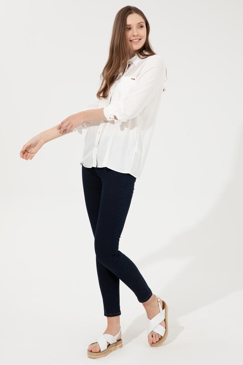 Kadın Beyaz Viskon Gömlek Uzunkol - 50254694002