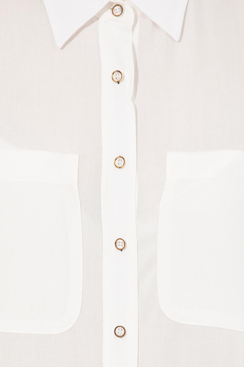 Kadın Beyaz Viskon Gömlek Uzunkol - 50254694002