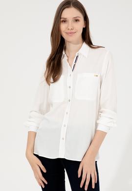 Kadın Beyaz Viskon Gömlek Uzunkol - 50254694002
