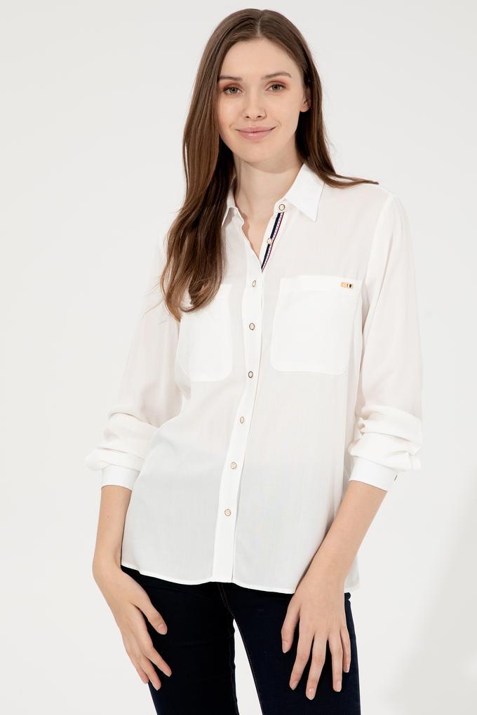 Kadın Beyaz Viskon Gömlek Uzunkol