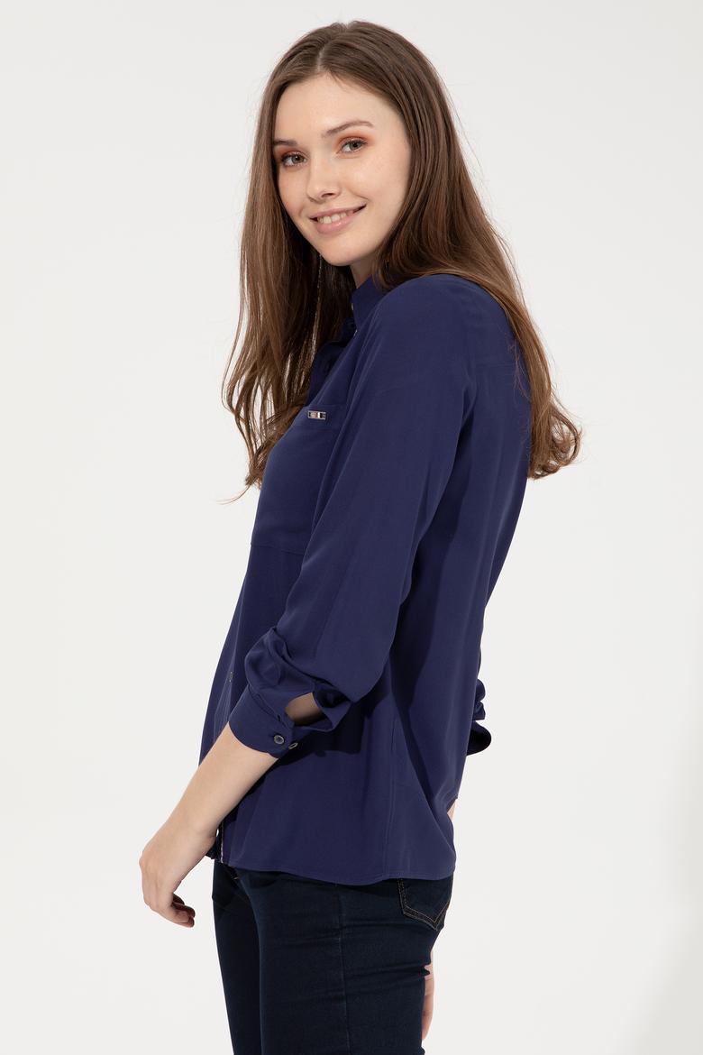 Kadın Lacivert Uzun Kollu Gömlek - 50254694012