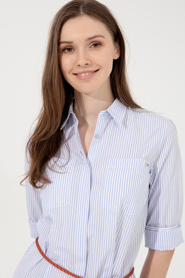 Kadın Açık Mavi Dokuma Elbise - 50254693015