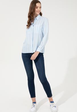 Kadın Açık Mavi Viskon Gömlek Uzunkol - 50248411030