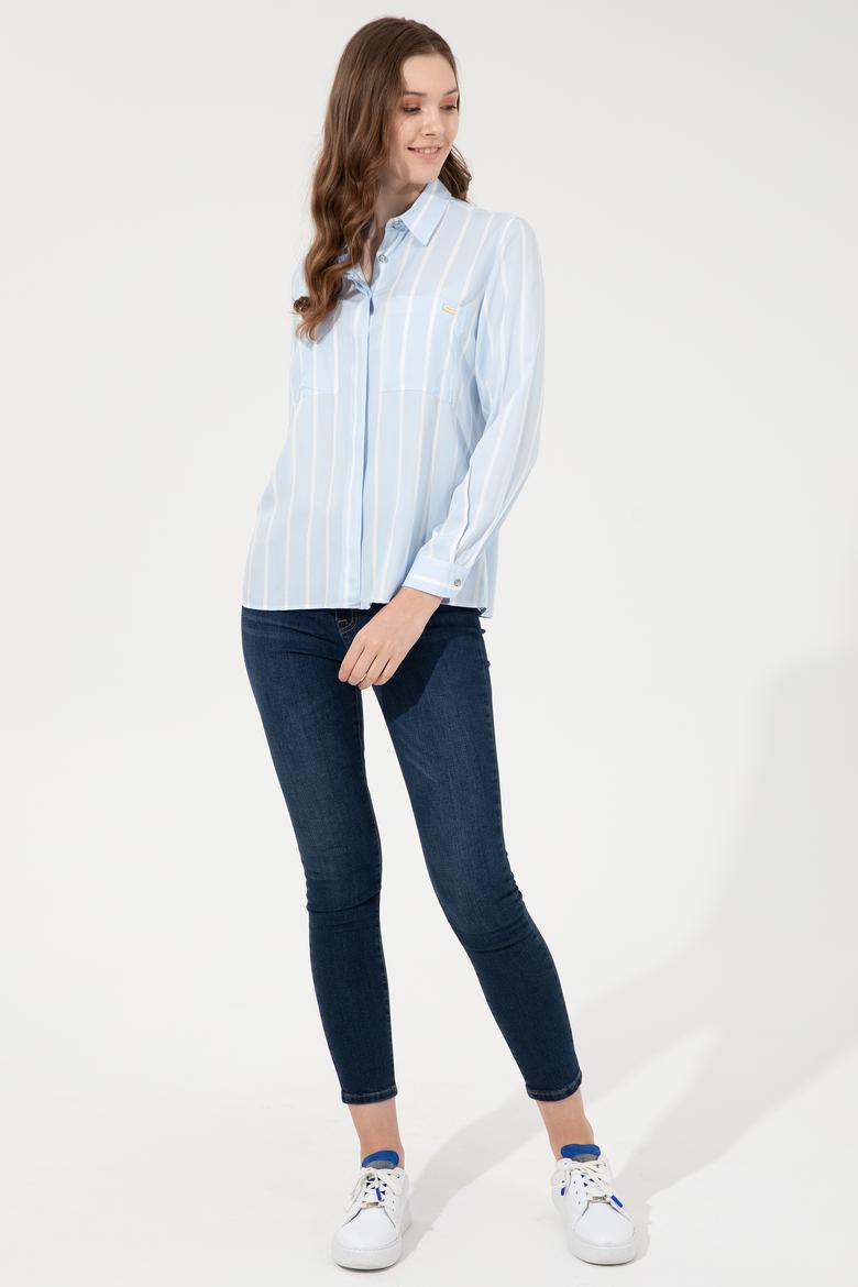 Kadın Açık Mavi Viskon Gömlek Uzunkol - 50248411030