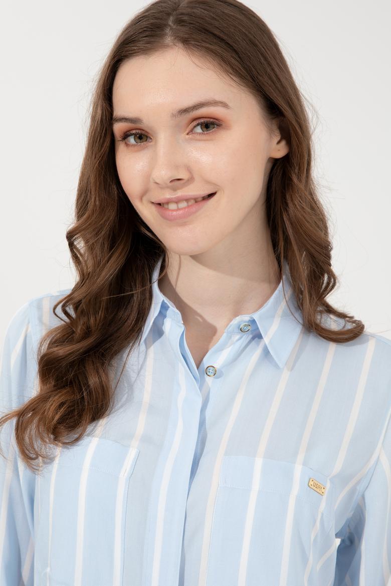 Kadın Açık Mavi Viskon Gömlek Uzunkol - 50248411030