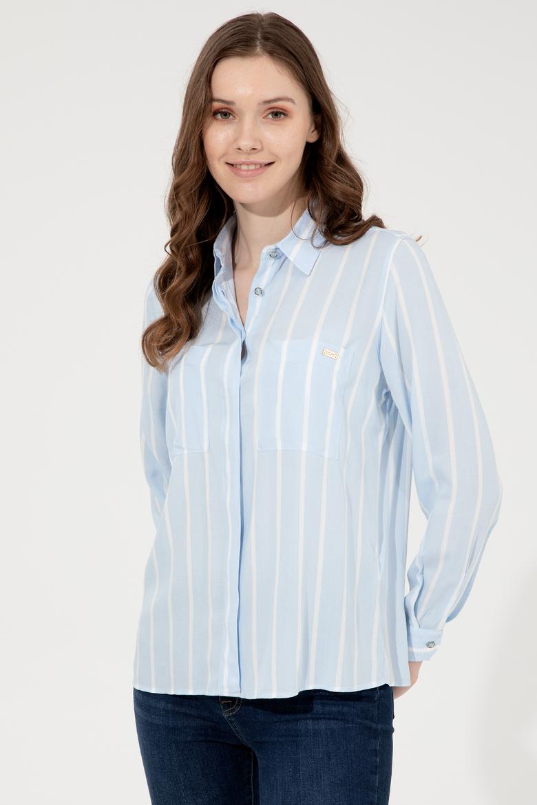 Kadın Açık Mavi Viskon Gömlek Uzunkol - 50248411030