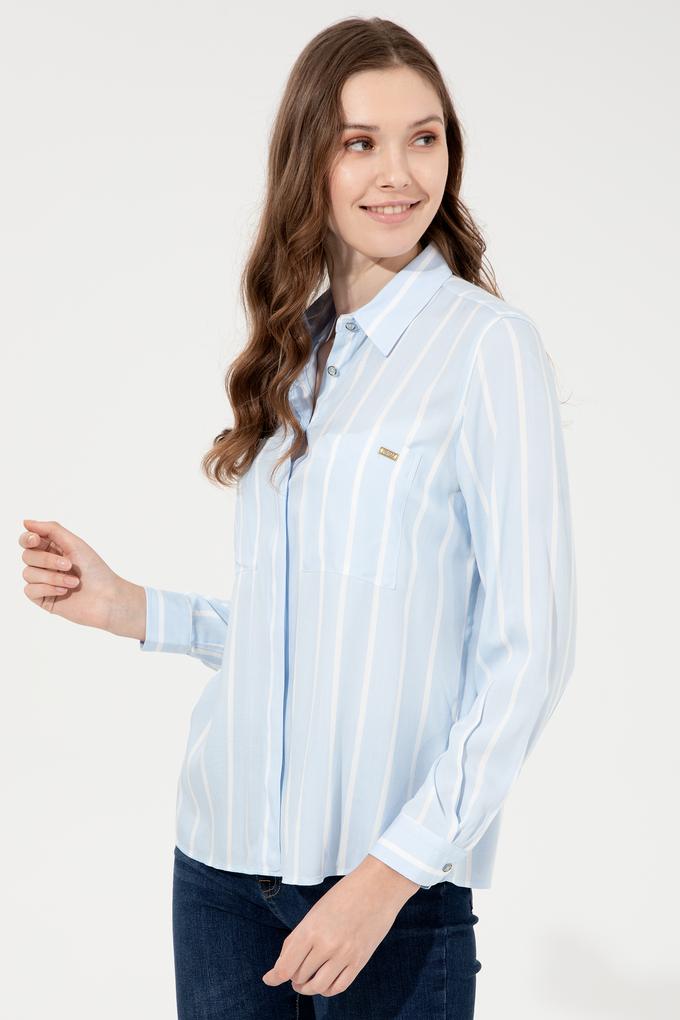 Kadın Açık Mavi Viskon Gömlek Uzunkol