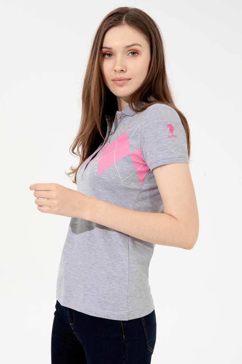 Kadın Gri Melanj Polo Yaka Tişört - 50252261018