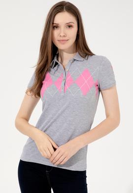 Kadın Gri Melanj Polo Yaka Tişört - 50252261018